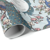 Cadeau Papier Peacock & Fleurs Bleu Botanique pour Mariag (Coin rond)