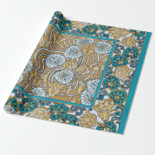 Cadeau papier peint bleu art nouveau cyclamen