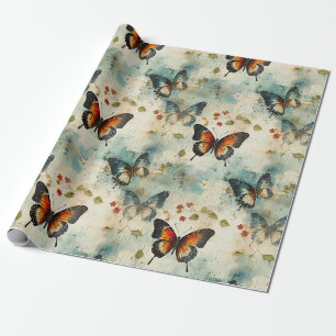 Cadeau Papier peint botanique papillon sarcelle vintage
