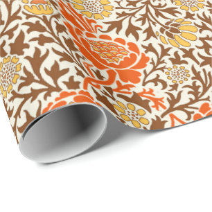 Cadeau Papier peint floral jacobéen, orange, marron et mo