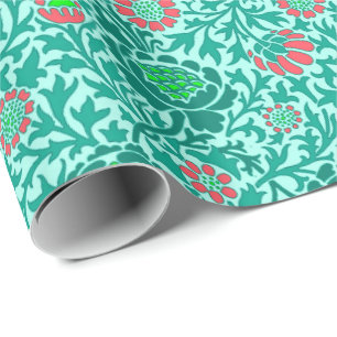 Cadeau Papier peint floral jacobéen, Turquoise, Aqua & C