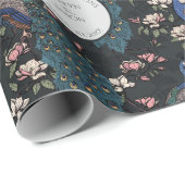 Cadeau Papier peint mariage botanique noir Paon & Fleurs (Coin rond)