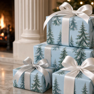 Cadeau Papier Peint Noël Pin Sylvestre Aquarelle Blanche