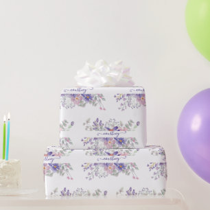Cadeau Papier personnalisé floral aquarelle rose et viole