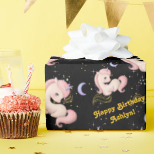 Cadeau Papier personnalisé Licorne Rose Fantaisiste pour