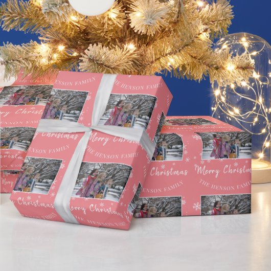 Cadeau Papier photo rose Joyeux Noël Script  (Vacances)