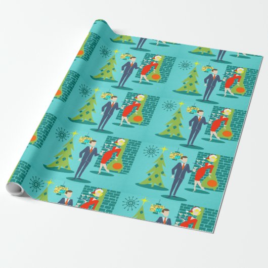 Cadeau Papier Retro Cartoon Couple Wrapper (Déroulé)