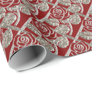 Cadeau Papier Rose-03-Rouge à enveloppement argent-cadeau