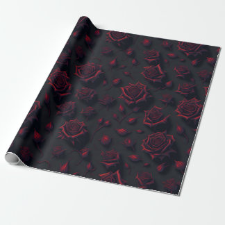 Cadeau Papier rose à Motif à fleurs rouges profondes