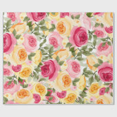 Cadeau Papier rose et jaune Fleurs shabby chic Fermette F (Plat)