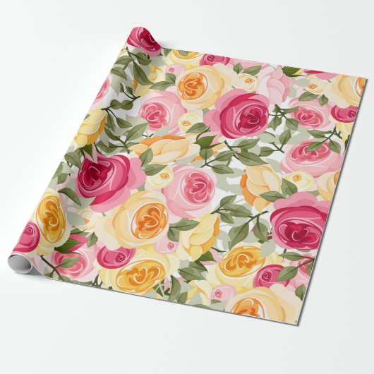 Cadeau Papier rose et jaune Fleurs shabby chic Fermette F (Déroulé)