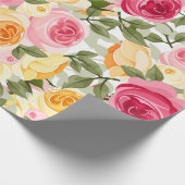 Cadeau Papier rose et jaune Fleurs shabby chic Fermette F (Coin)