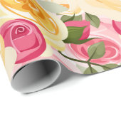 Cadeau Papier rose et jaune Fleurs shabby chic Fermette F (Coin rond)