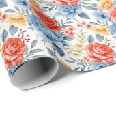 Cadeau Papier Rose rouge et bleu à envelopper Roses Vinta (Coin rond)