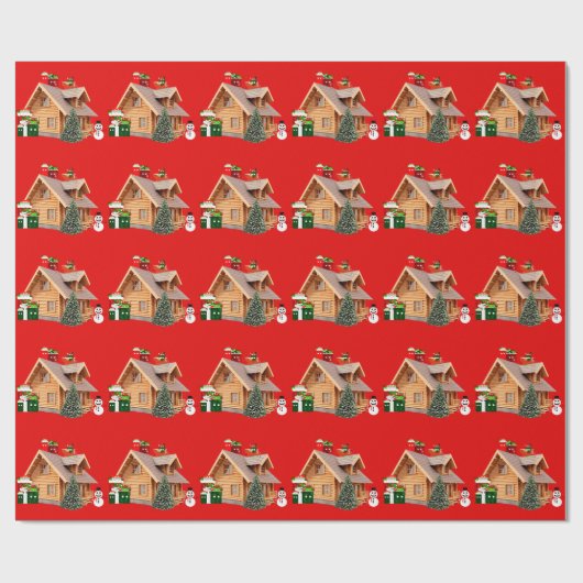 Cadeau Papier rouge Cabine de Noël (Plat)
