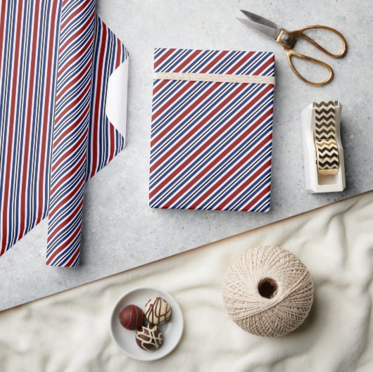 Cadeau Papier simple à rayures bleu-blanc blanc (Artisanat)