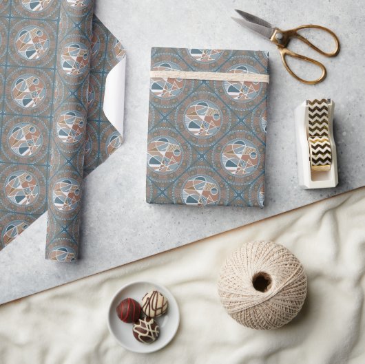 Cadeau Papier tile diamant mandala abstrait Mocha & Teal (Artisanat)