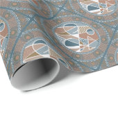 Cadeau Papier tile diamant mandala abstrait Mocha & Teal (Coin rond)