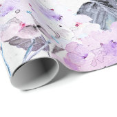 Cadeau Papier Tissu d'Hydrangée violette en aquarelle (Coin rond)