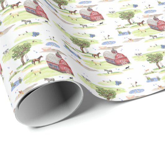 Cadeau Papier Toile Animaux de Ferme (Couleurs Originales (Coin rond)