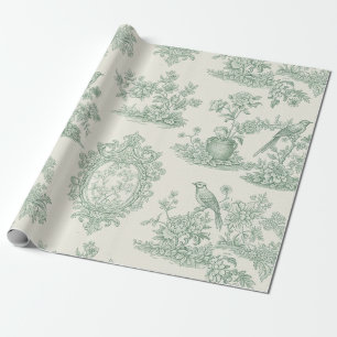 Cadeau Papier toile floral et motif d'oiseau vert menthe