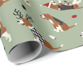 Cadeau Papier vert Beagle de Noël (Coin rond)