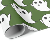Cadeau Papier vert Motif Fantôme mignon (Coin rond)