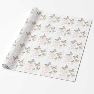 Cadeau Papiers papillons blanc rose mariages noms papier 