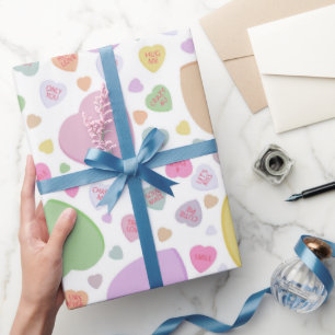 Cadeau Pastel Coeurs de bonbons Papier d'enveloppement de