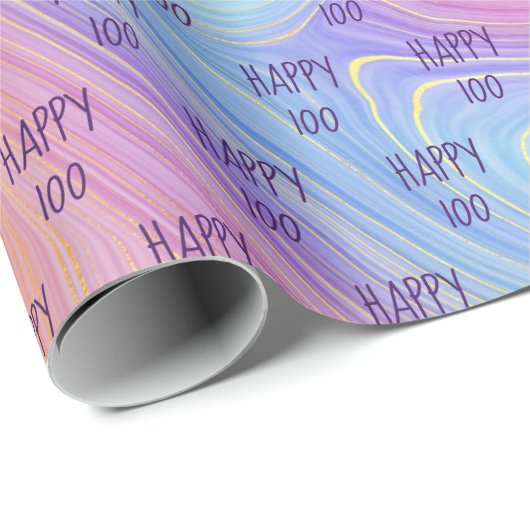 Cadeau Pastel Rainbow Swirl 100e Anniversaire Papier d'en (Coin rond)