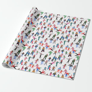 Cadeau Patineurs de glace Noël Joie Enveloppement Papier