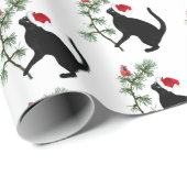 Cadeau Père Noël Black Cat Red Bird Papier de Noël (Coin rond)