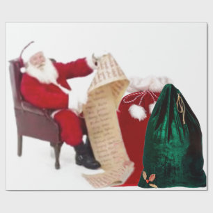 Cadeau Père Noël Vérifie Sa Liste Papier Enveloppant