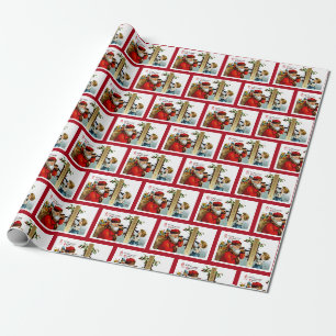 Cadeau Père Noël vintage avec papier d'enveloppement télé