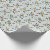 Cadeau Petit Oiseau Bleu Fleurs Roses Envelopper Papier (Coin)