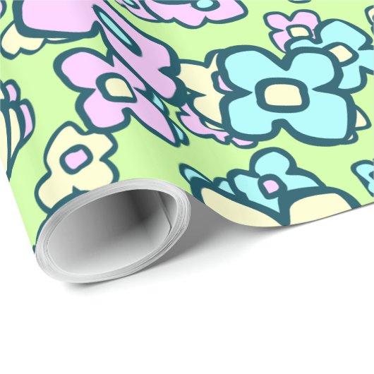 Cadeau Petits Fleurs Papier Emballage Art Populaire Joyeu (Coin rond)