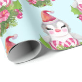 Cadeau Pingouin de Noël mignon dans papier d'enveloppemen (Coin rond)