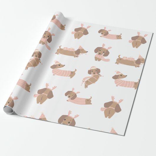 Cadeau Pink Dachshund saucisson chien de Noël Papier de N (Déroulé)