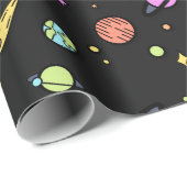 Cadeau Planètes et papier d'enveloppement spatial étoile (Coin rond)