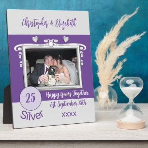 Cadeau plaque photo argent 25 ans anniversaire de