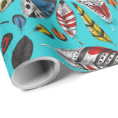 Cadeau Plumes colorées enveloppant du papier (Coin rond)