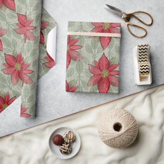 Cadeau Poinsettias de Noël rustique papier enveloppant (Artisanat)