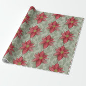 Cadeau Poinsettias de Noël rustique papier enveloppant (Déroulé)