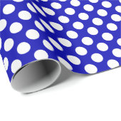 Cadeau Point Polka blanc sur papier d'enveloppement bleu  (Coin rond)