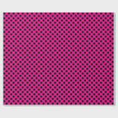 Cadeau Point Polka noir sur papier enveloppant rose chaud (Plat)