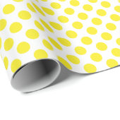 Cadeau Pointe Polka jaune sur papier à envelopper blanc (Coin rond)
