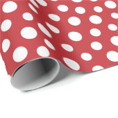 Cadeau Points blancs sur papier à enveloppement rouge fon (Coin rond)