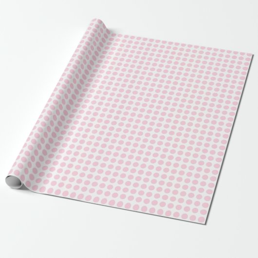 Cadeau Points rose pâle sur papier à envelopper blanc (Déroulé)