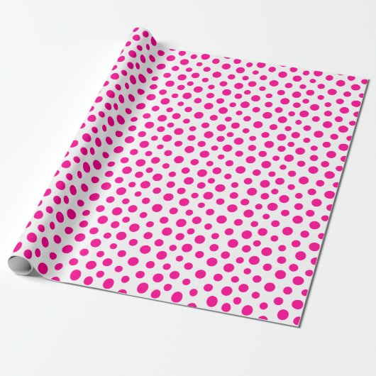 Cadeau Points roses chauds sur papier à envelopper blanc (Déroulé)