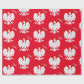 Cadeau Pologne Papier rouge à envelopper, Aigle polonais, (Plat)